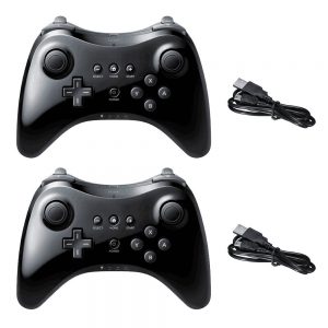 Wireless Controller for Nintendo Wii U Pro Console Dual Analog by Poulep ( Black and Black )